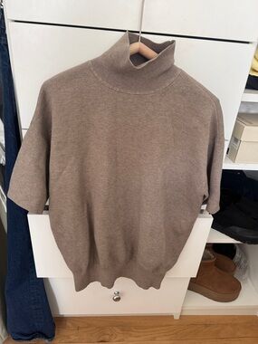 Aritzia Taupe Short-Sleeve Turtleneck Knit Top